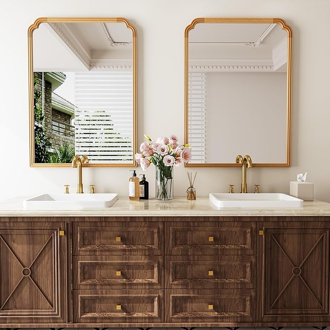 30" x 40" Wood Bathroom Mirror for Over Sink, Rustic Rounded Corner Vanity - Image 2