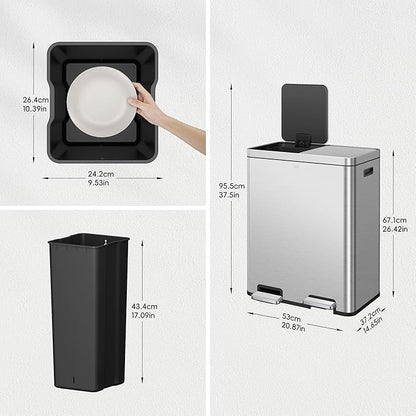 EKO Edison Dual Trash Can for Recycling and Trash, 8+8 Gallons Kitchen Garbage - Image 2