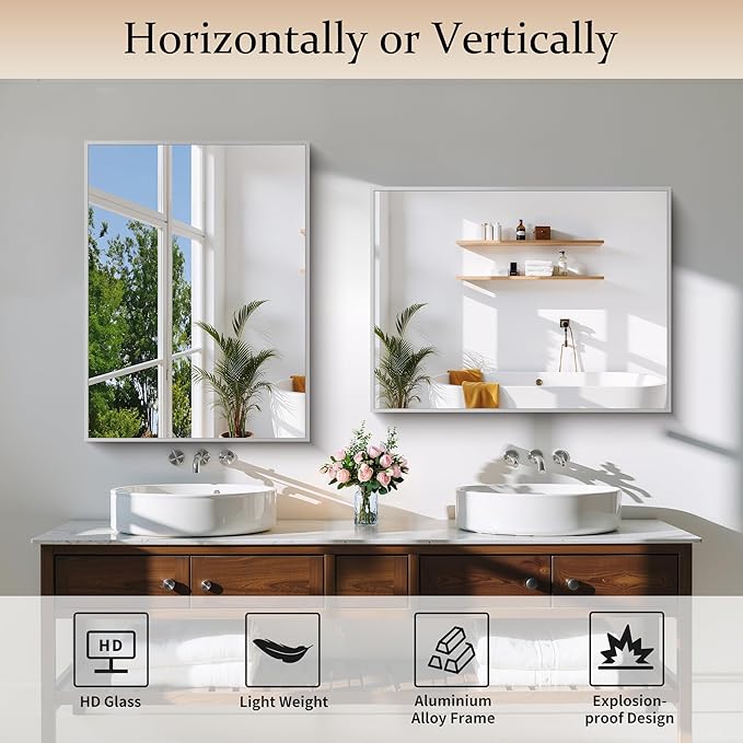 Silver Bathroom Mirror for Wall, 24x32 Inch Rectangle - Image 4