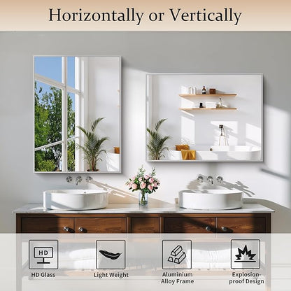 Silver Bathroom Mirror for Wall, 24x32 Inch Rectangle - Image 4
