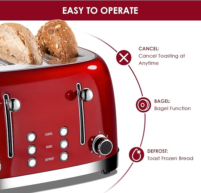 Roter Mond 4 Slice Toaster Retro Stainless Steel - Image 4