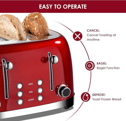 Roter Mond 4 Slice Toaster Retro Stainless Steel - Image 4