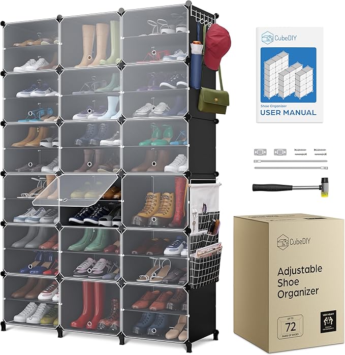 Shoe Organizer Cabinet Up to 72 Pairs, Shoe Closet-Covered Shoe Rack by CUBEDIY