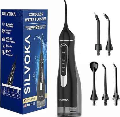 Water Flosser for Teeth, Cordless Oral Irrigator, Portable Dental Flosser by SILVOKA
