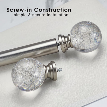 Decorative Curtain Rod Finials, Polyresin Round Silver Lines Clear Finials, Set of 2, Compatible with 1 inch or 1-1/8 inch Dia Curtain Rod, Standalone Finial Pair