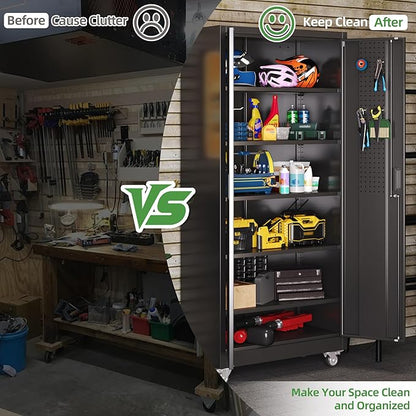Garage Storage Cabinet with 5 Adjustable Shelves and Door Pegboard, Metal - Image 4