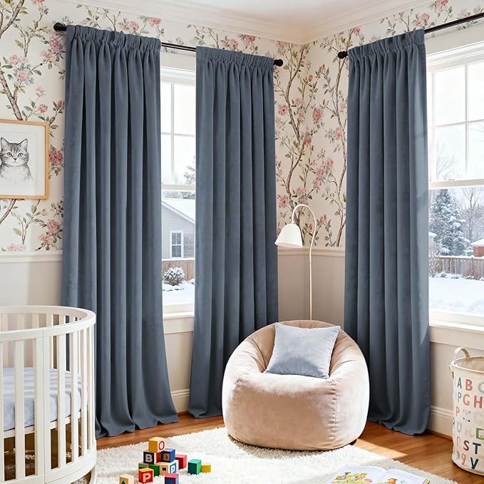 Lazzzy Velvet Blackout Extra Long Curtains Thermal Insulated Room Window Drapes - Image 7
