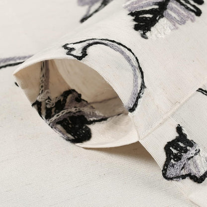 Gray Vine Embroidered Curtain Tie-Up Balloon Shade, 42 x 63 | Rod Pocket Top, Adjustable Ties, Light Filtering, 1 Panel, Farmhouse Style, Easy to Hang, for Kitchen Windows