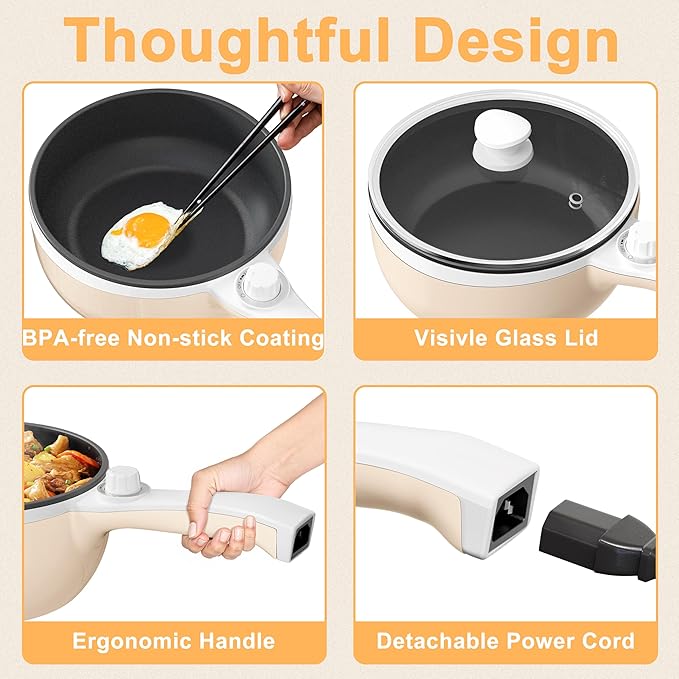 Dezin Hot Pot Electric Upgraded, Non-Stick Sauté Pan, Rapid Noodles Electric Pot - Image 7