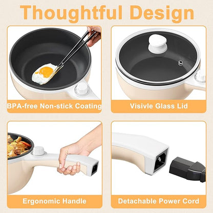 Dezin Hot Pot Electric Upgraded, Non-Stick Sauté Pan, Rapid Noodles Electric Pot - Image 7