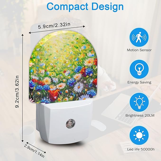 YESPOAK Night Light, Retro Abstract Daisy Night Lights Plug Into Wall Dusk to - Image 2