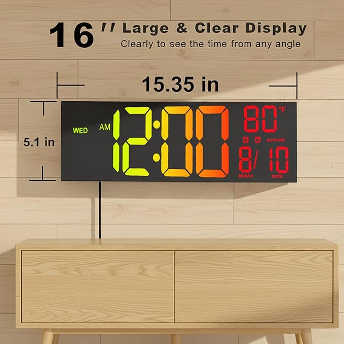 JALL 16" Large Digital Wall Clock, RGB Color - Image 3