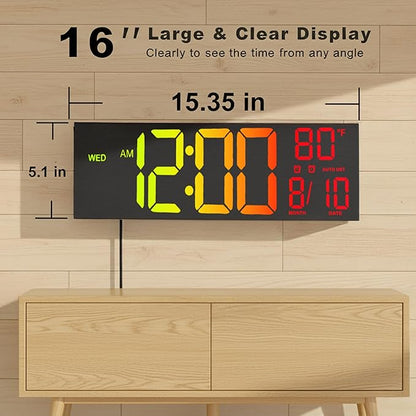 JALL 16" Large Digital Wall Clock, RGB Color - Image 3