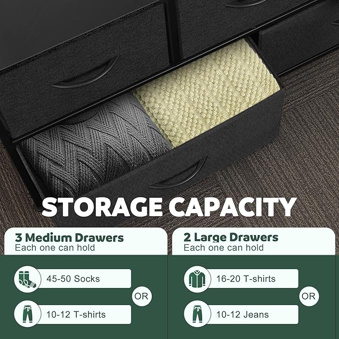 Dresser for Bedroom with 5 Drawers, Chest of Drawers, Storage Drawers Organizer - Image 5