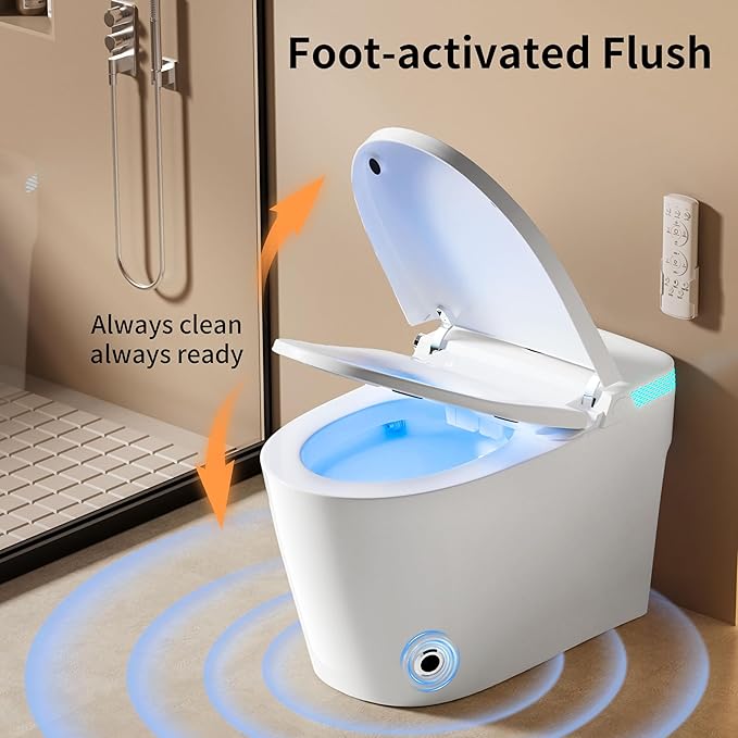 Smart Toilet Bidet with Foot Sensor Flush and Heated Seat, Tankless Toilets - Image 6