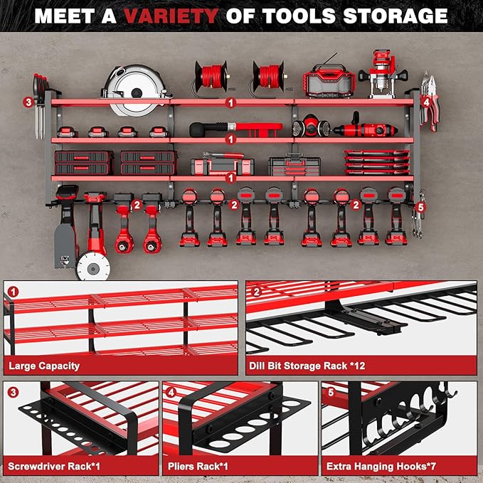 48" Large Power Tools Organizer Wall Mount, 12 Drill Holder - Image 3