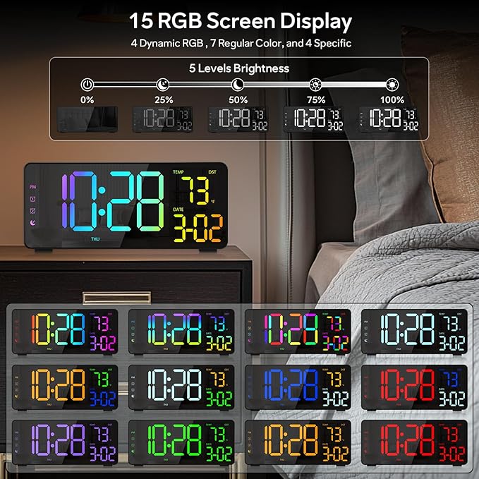 EVILTO Digital Alarm Clocks for Bedrooms, RGB Desk Clock - Image 3