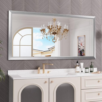 Amorho 72 X36 Inch Bathroom Mirror Silver, Thick Metal Framed Wall Mirrors by Amorho