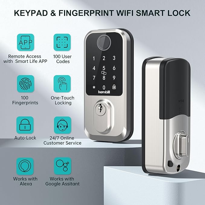 Hornbill WiFi Smart Lock Deadbolt, Keyless Entry Front Door Lock, Fingerprint - Image 2
