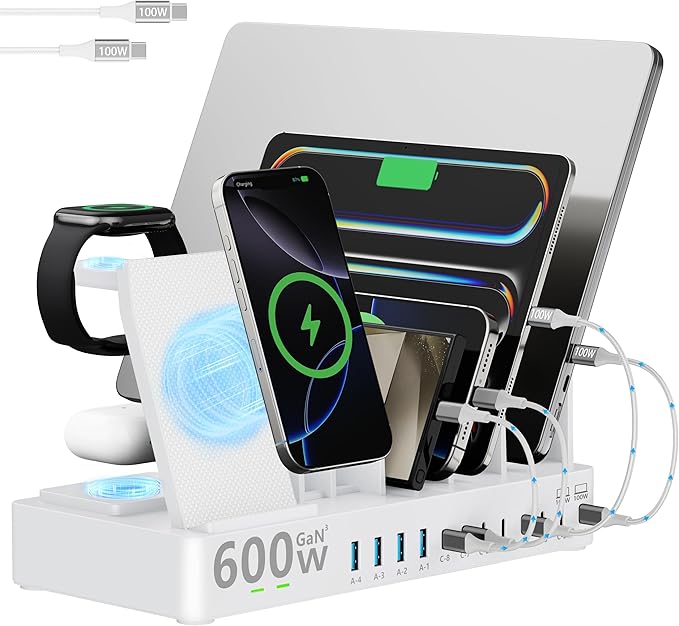 600w Charging Station for Multiple Devices, 15 in 1 Wireless Charger by SAIPKYGS