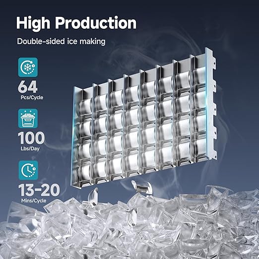 EUHOMY Commercial Ice Maker Machine, Moon-Shaped Ice, 100lbs/24H Stainless - Image 3