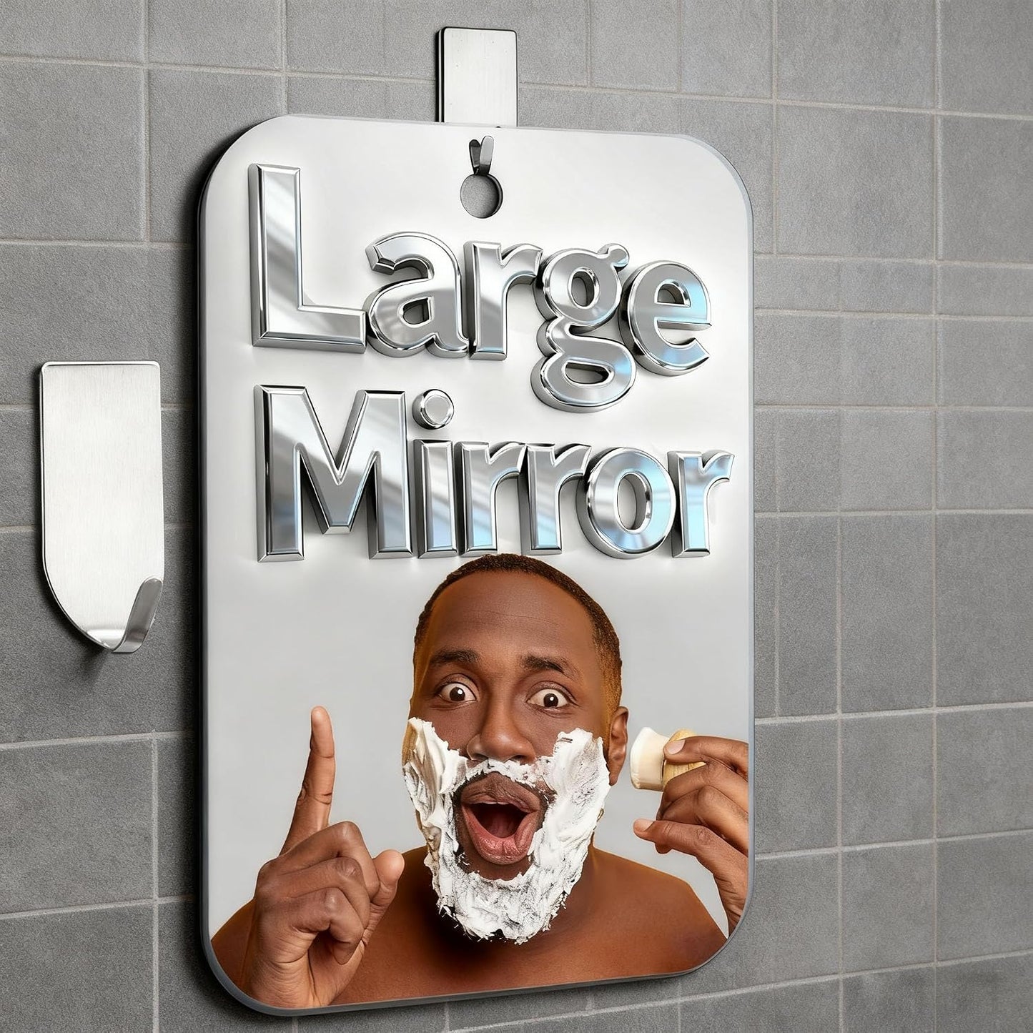 Thicken Shower Mirror Fogless for Shaving,(Medium 8.20x6.23 Inch) Anti Fog Shaving Mirror Holder NO-Drilling, No Fog Free Waterproof,Medium Wall Mounted Bathroom Accessories Camping Hanging Men