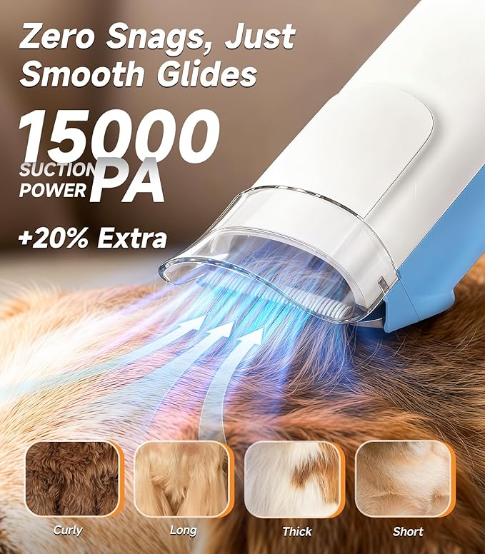 Dog Grooming Kit with Vacuum, 15000Pa Pet Hair Clipper and Shedding Brush - Image 2