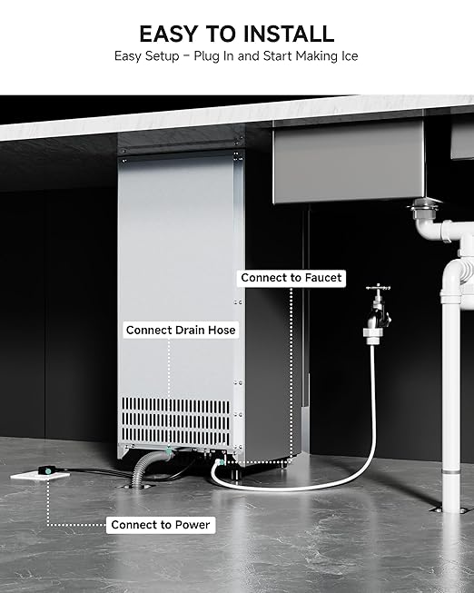 EUHOMY Under Counter Nugget Ice Maker, 49 lbs/Day Built-in or Freestanding Ice - Image 7