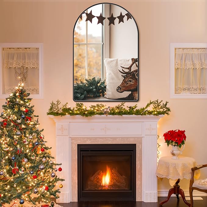 36x48 inch Black Tempered Glass Arched Mirror - Image 4