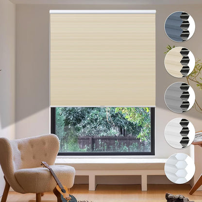 HOMEDEMO Cellular Shades Cordless Beige-Blackout 27" W x 64" H | Honeycomb Shade Blinds, Thermal Insulated Noise Reduction for Windows Inside & Outside Mount
