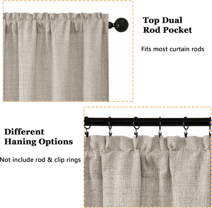 Linen Valances for Windows 1 Pcs, Light Filtering Textured Farmhouse Short Small Valance Curtains for Bathroom Basement Living Room Bedroom, Rod Pocket Half Curtains Over Sink, 60Wx14L Inch