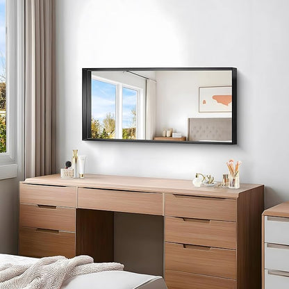 Black Bathroom Mirror, 40x20 Inch Rectangular Framed Mirror, Large Wall Mounted - Image 3