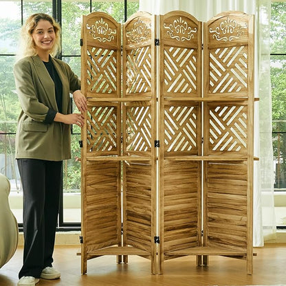 Svimi Room Divider with Shelves, 68.9inch Wood Carved and Louvered Wall Divider by Svimi