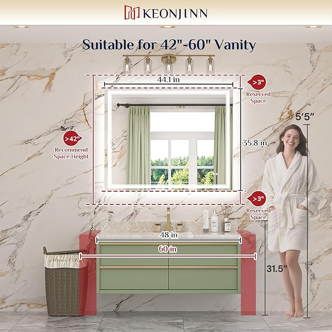 Keonjinn 44" x 36" Bathroom Mirror - Image 2
