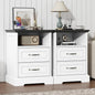 Nightstand with Charging Station Set of 2, Rustic Farmhouse Wood Small Dresser by Thacuok