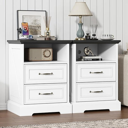 Nightstand with Charging Station, Rustic Farmhouse Wood Small Dresser, Bedside - Image 4