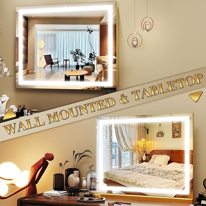 ROLOVE Gold Vanity Mirror with Lights 23x18 Inch, 3-Color Dimmable LED & Touch - Image 5