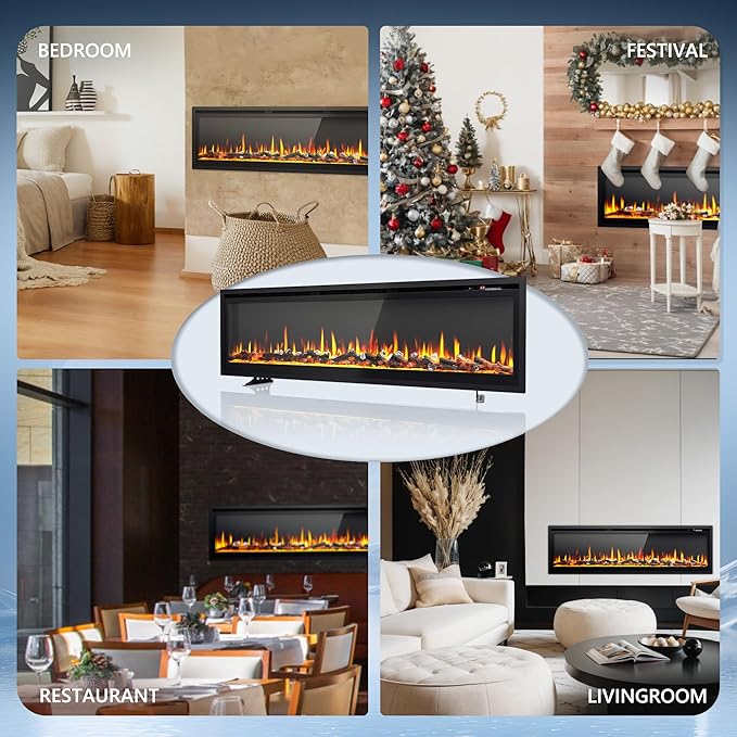 EUHOMY 60 Inch Electric Fireplace Recessed Wall Mounted Freestanding - Image 7