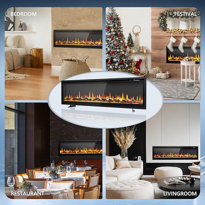 EUHOMY 60 Inch Electric Fireplace Recessed Wall Mounted Freestanding - Image 7