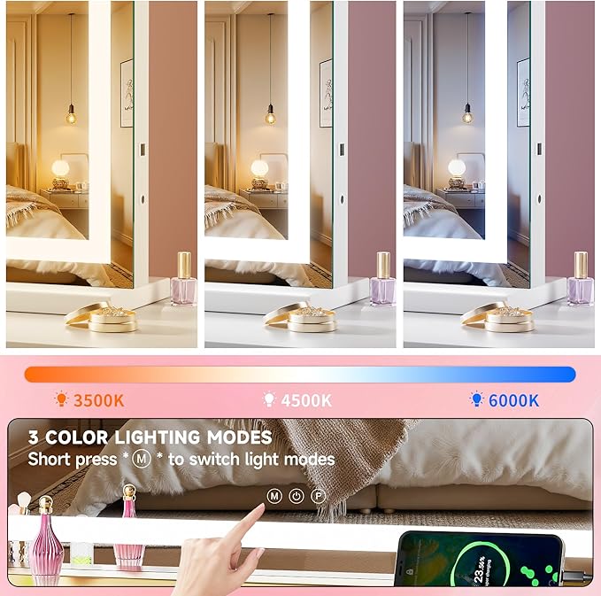 Vanity Mirror with Lights, Dimmable 3 Modes, Memory Function, Smart Touch - Image 6