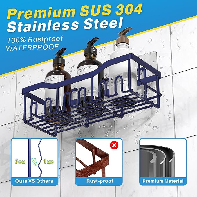 EUDELE 5-Pack Rustproof Stainless Steel Shower Caddy – No Drill Adhesive - Image 5