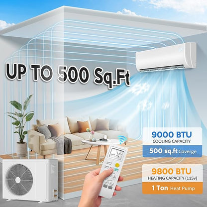 9000 BTU Mini Split Air Conditioner ＆ Heat Pump - 110V/120V Wall Mount Ductless - Image 2