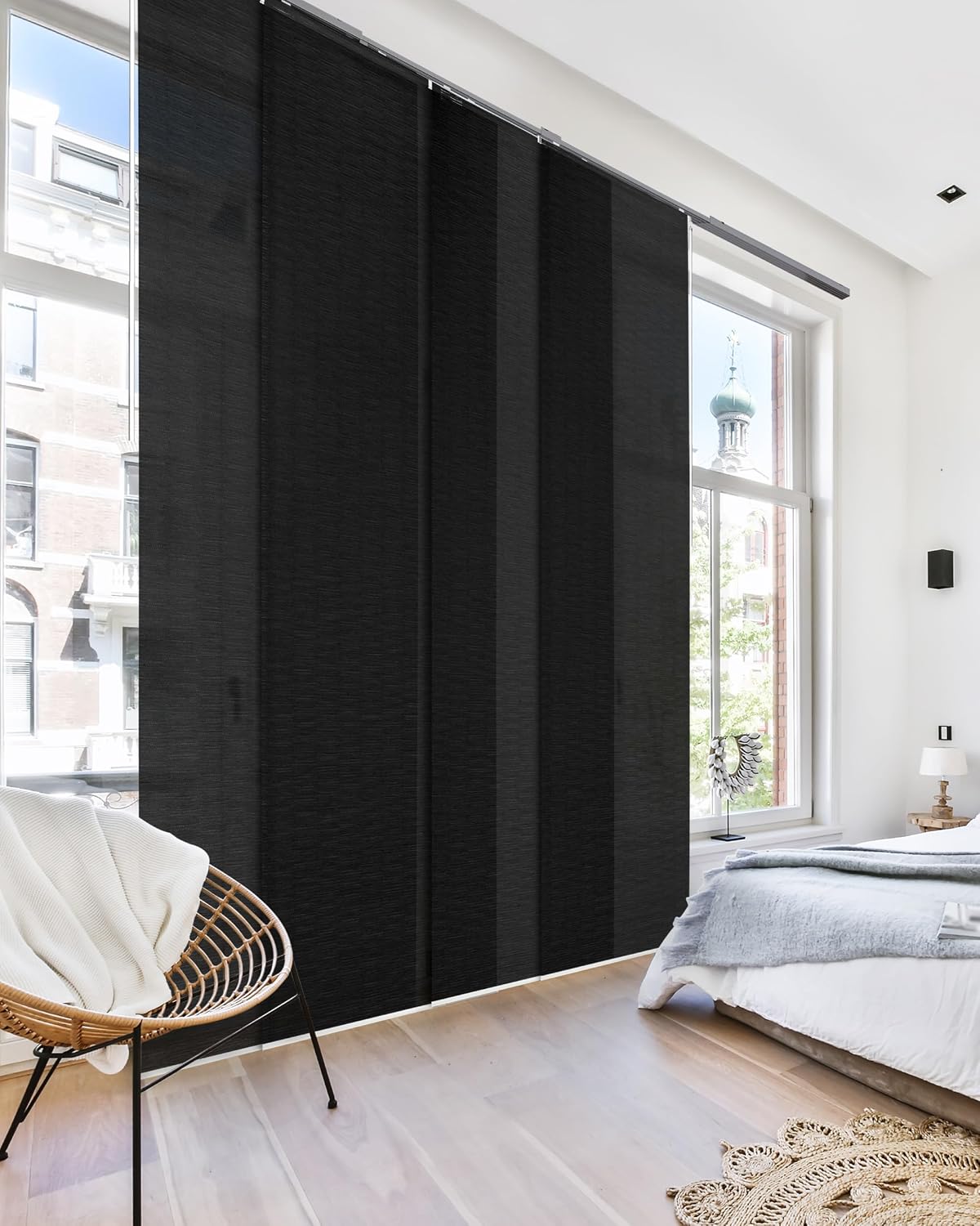 Cordless Panel Blinds Semi-Sheer 45.8"-86" x 96", Tulip Noir | Cordless Semi-Sheer Panel Blinds for Windows, Sliding Glass Doors and Room Dividers with Adjustable Track