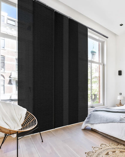 Cordless Panel Blinds Semi-Sheer 45.8"-86" x 96", Tulip Noir | Cordless Semi-Sheer Panel Blinds for Windows, Sliding Glass Doors and Room Dividers with Adjustable Track