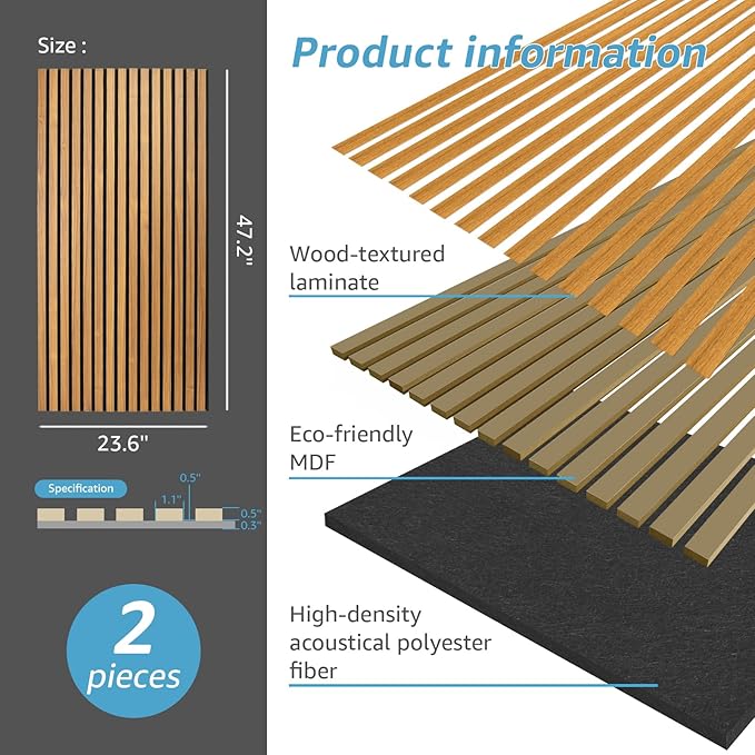 Art3d 2-Pack Acoustic Wood Slat Wall Panels - Image 5