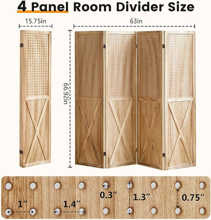 ALeesing 4 Panel Pegboard Wood Room Divider, 5.6Ft Pegboard Display Folding - Image 2