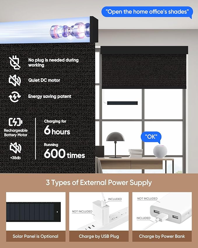 Kincmo Motorized Blinds with Remote, 100% Blackout Motorized Roller Shades Work - Image 5