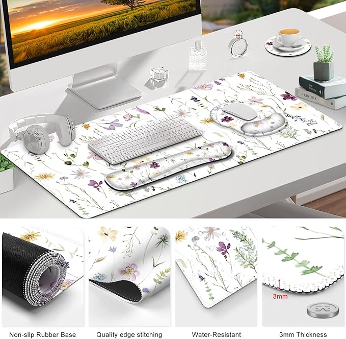 Gaming Mouse Pad, Large Desk Mat, Cute Desk Pad Protector, 4in1 XXL Mousepad + - Image 9