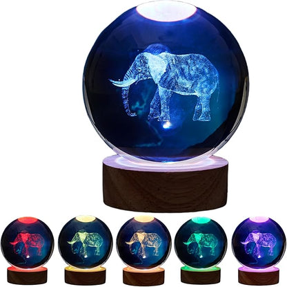 Conalisk 3D K9 Elephant Crystal Ball Lamp, Lifelike 3D LED Elephant Night Light by Conalisk