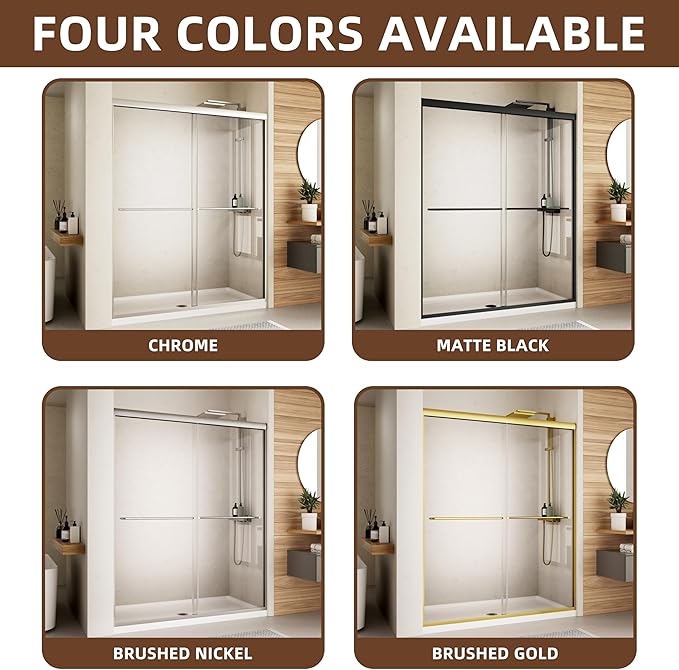 Shower Door, 44-48" W x 70" H Semi-Frameless Double Sliding Glass Shower Door - Image 8